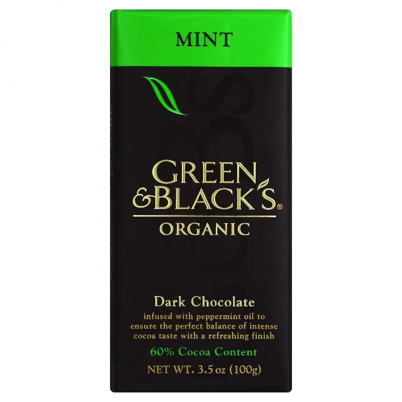 Green And Black's Organic Chocolate Bars - Dark Chocolate - 60 Percent Cacao - Mint - 3.5 Oz Bars - Case Of 10 Green And Black's Organic Chocolate Bars - Dark Chocolate - 60 Percent Cacao - Mint - 3.5 Oz Bars - Case Of 10