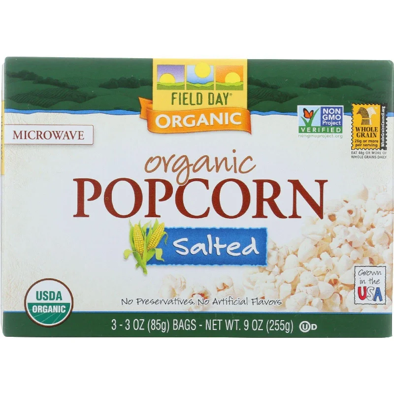  Field Day Microwave Popcorn - Organic - Salted -  3-3 Oz - Case Of 12