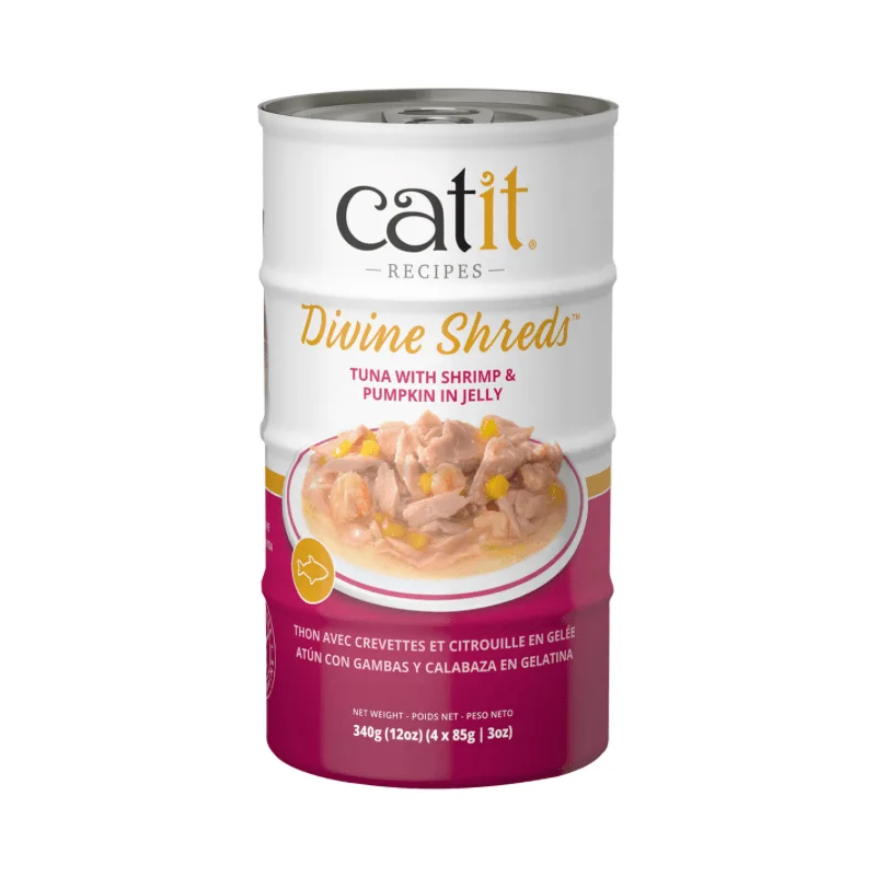 Canned Cat Treat - Divine Shreds - Tuna with Shrimp & Pumpkin in Jelly - 85 g can, pack of 4