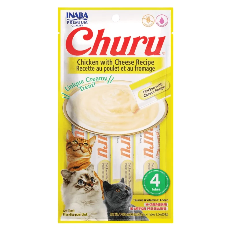 Creamy Cat Treat - CHURU - Chicken with Cheese Recipe - 0.5 oz tube, 4 ct