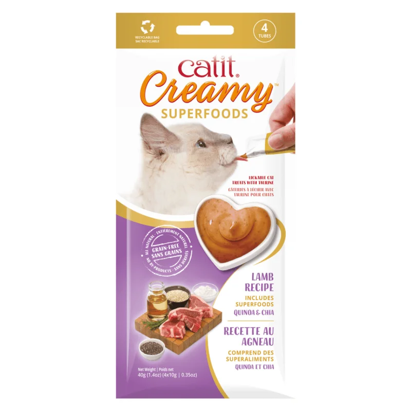 Lickable Cat Treat - Creamy SUPERFOODS - Lamb Recipe with Quinoa & Chia - 10 g tube, pack of 4